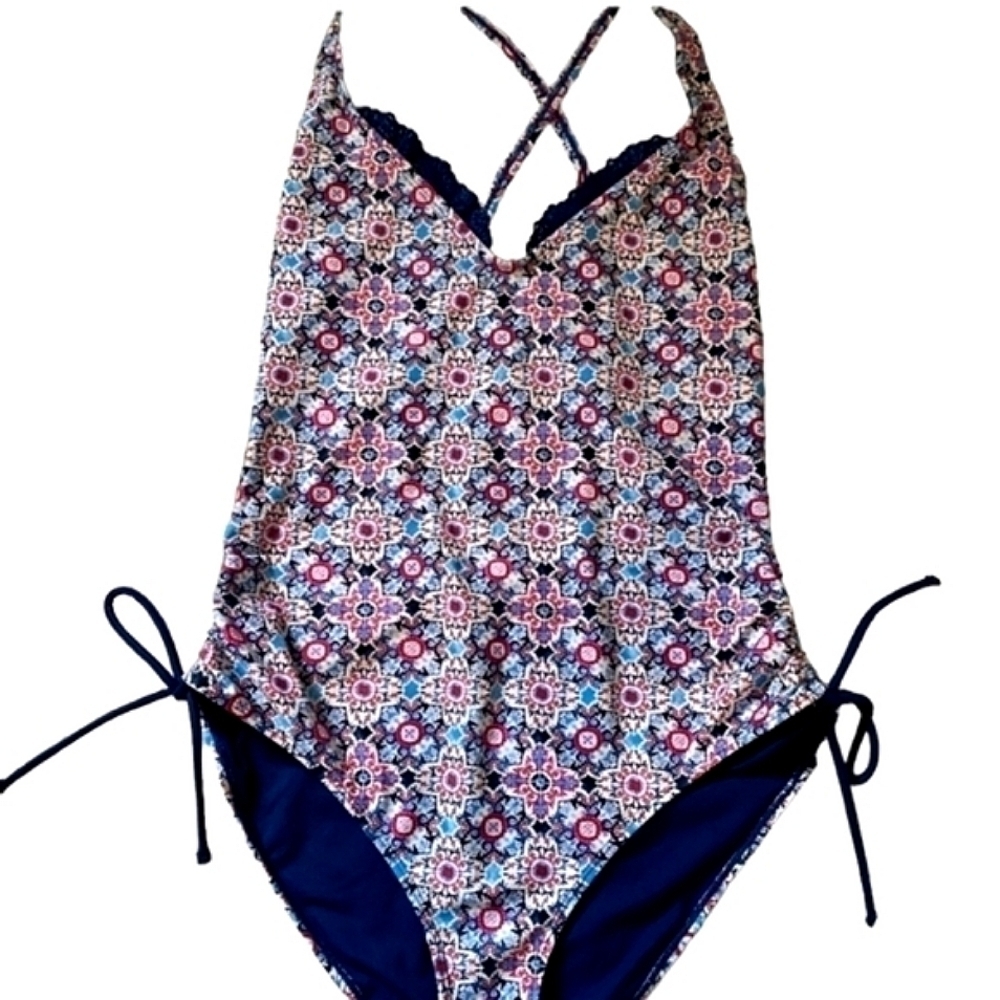 WINNERS One piece Blue Multi Colored Floral Print Bathing Suit Size XL